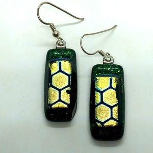 Handcrafted Silver Metal Dichroic Glass Earrings